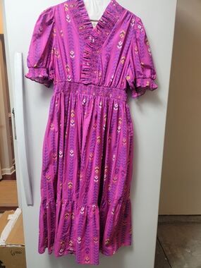 Umgee Pink Floral Ruffled V-Neck Dress